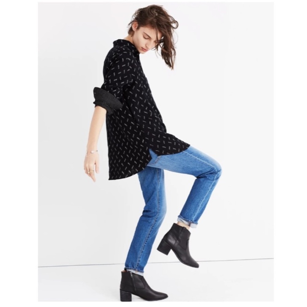 Madewell oversized ex-boyfriend ikat zig zag print flannel button down xxs black